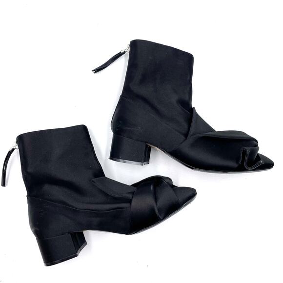 No21 Raso Satin Bow Boots Black Block Heel Ankle Twist Knot No. 21 Sz 36 / 6 - Picture 2 of 10